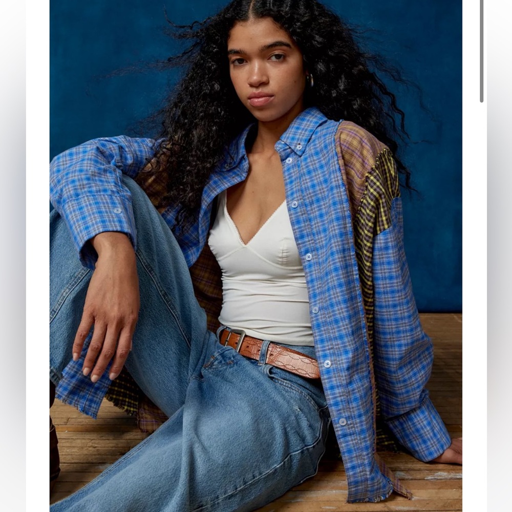BDG Blue Plaid Button-Down Shirt - Picture 2 of 5